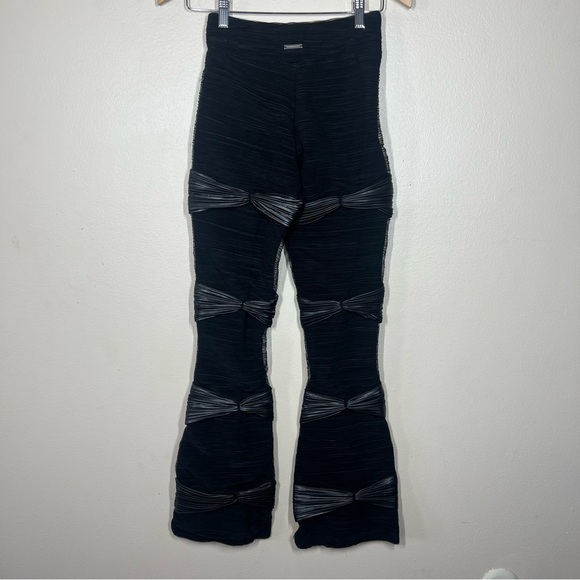 Maniere De Voir Womens Black Mesh Overlay Flare Pants Gothic Goth Grunge - Picture 8 of 11